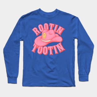 Rootin Tootin | Cowboy Hat Pink Cowgirl Hat Smiley Face Cheer Saying Quote Long Sleeve T-Shirt